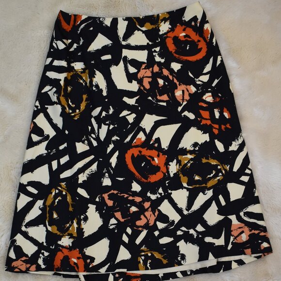 J.Crew Silk Wool A-Line Midi Skirt Abstract Floral Print Size 0 - Picture 6 of 8